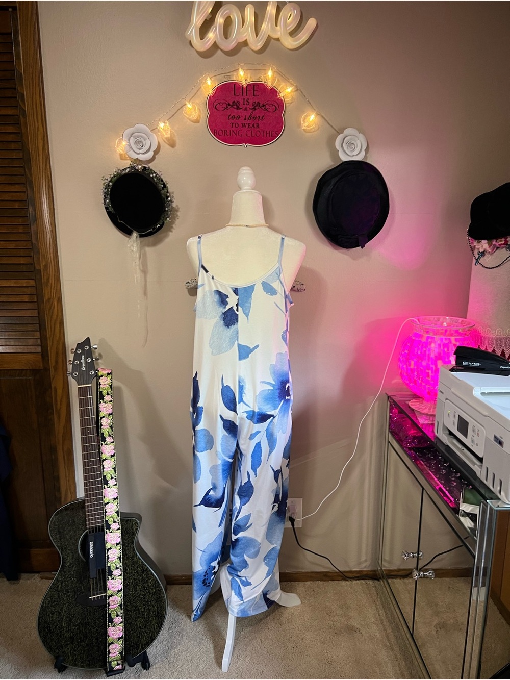 Blue Floral Sleeveless Jumpsuit